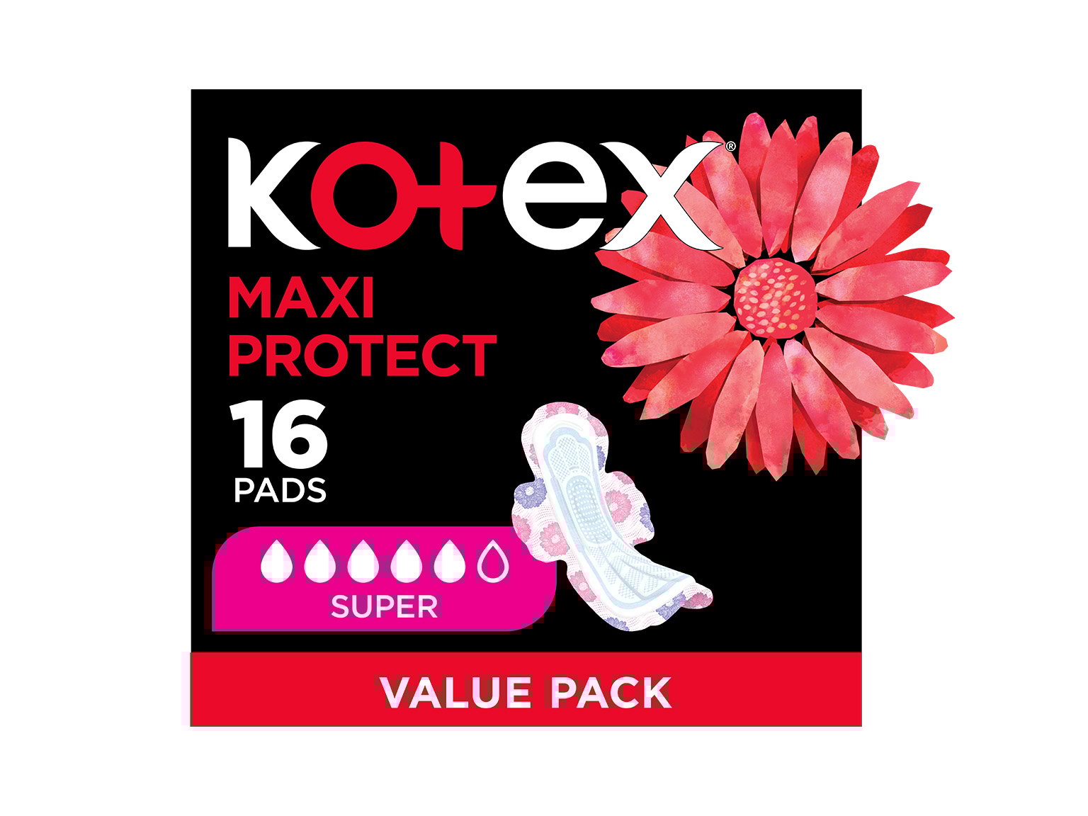 Kotex Maxi Protect Super Pads 16s Value Pack product image