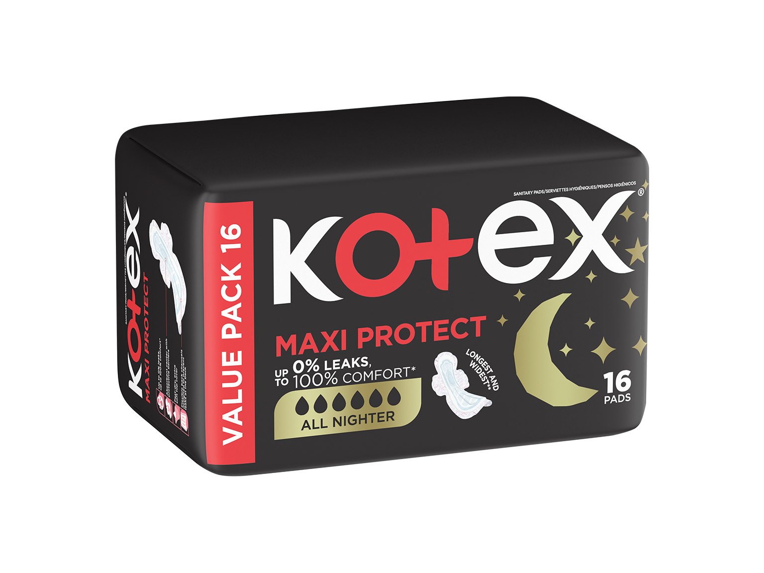 Kotex Maxi Protect All Nighter Pads 16s Value Pack product image