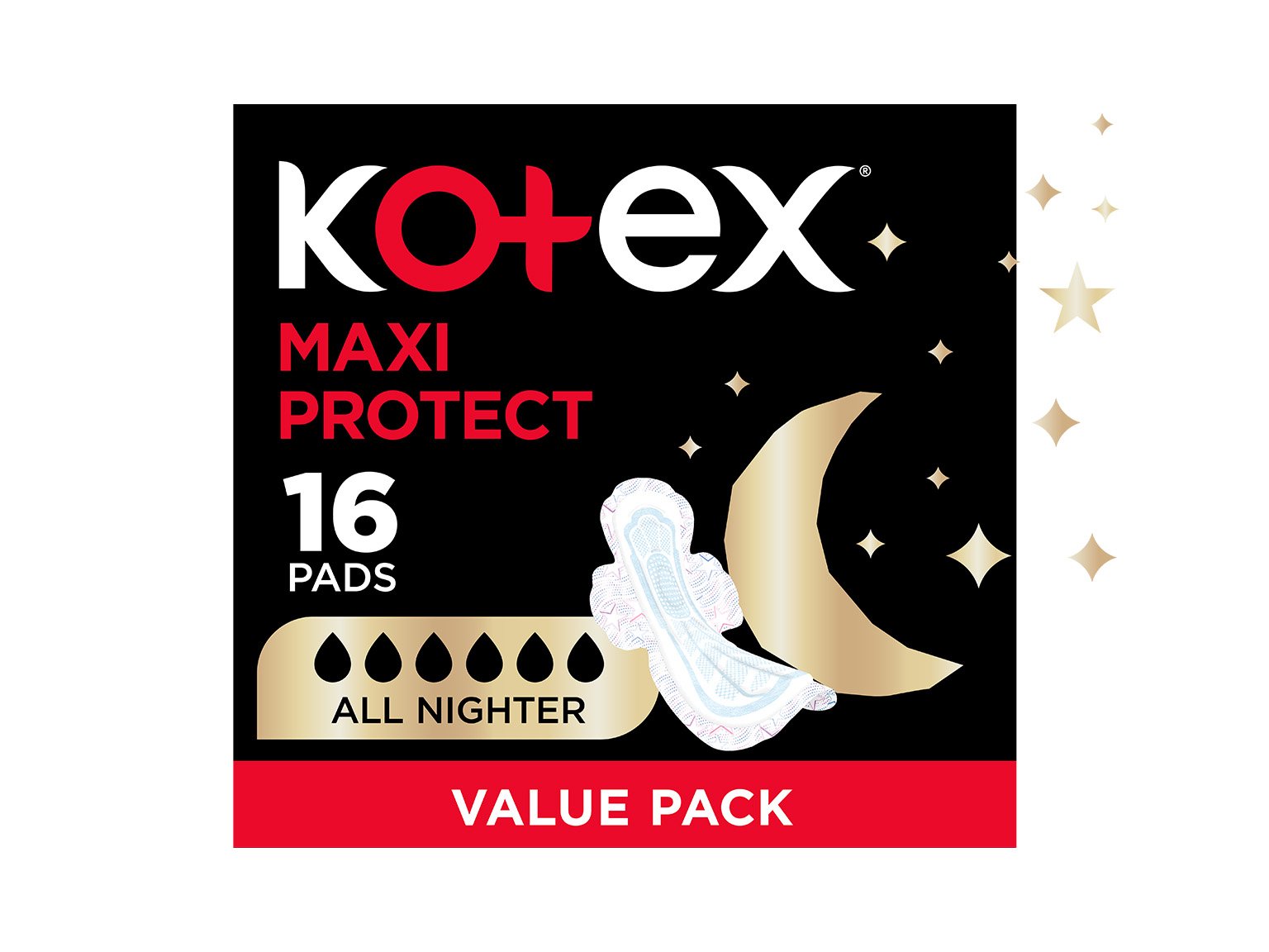 Kotex Maxi Protect All Nighter Pads 16s Value Pack product image