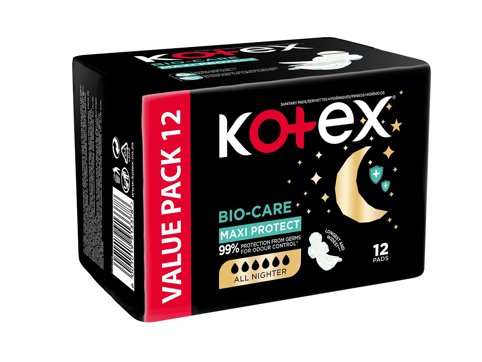 Kotex Bio Care Maxi Thick Pads All Nighter Plus Wings 12s product image