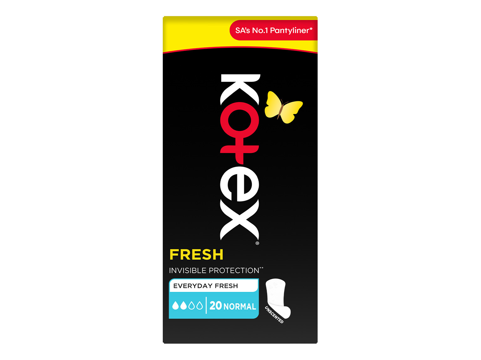 Kotex liners fresh normal 20s packaging